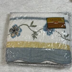 Cracker Barrel quilted embroidered lakeside pillow sham blue yellow floral